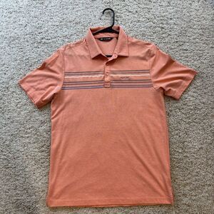 Travis Mathew Men's Coral Orange Striped Polo